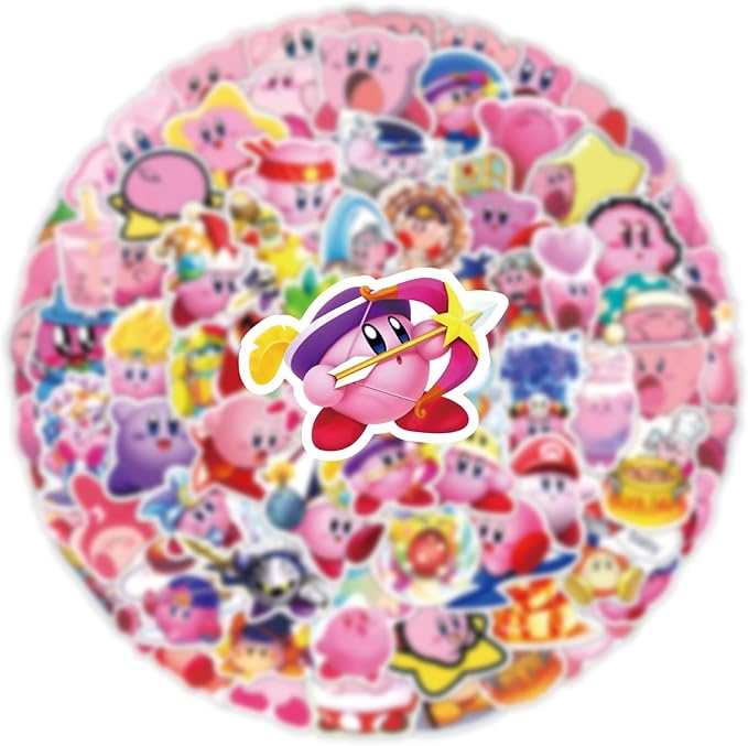 100PCS Cute Cartoon Kirby Stickers Kawaii Game StickersLaptop Waterproof Car Bicycle Suitcase Computer Water Bottle Mobile Phone Sticker Water Resistant Decals (KB100)