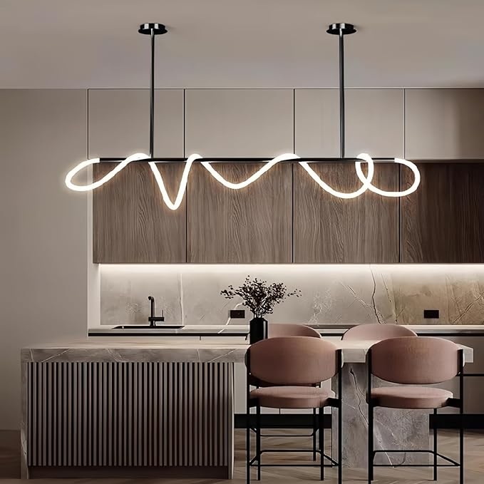 SMG Modern LED Linear Pendant Light for Dining Room, Dimmable Black Chandelier for Office, 78" Linear DIY Chandelier with Remote Control Stepless Dimming, Restaurant Kitchen Long Hose Lamp