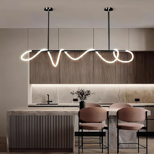 SMG Modern LED Linear Pendant Light for Dining Room, Dimmable Gold Chandelier for Office, 78" Linear DIY Chandelier with Remote Control Stepless Dimming, Restaurant Kitchen Long Hose Lamp