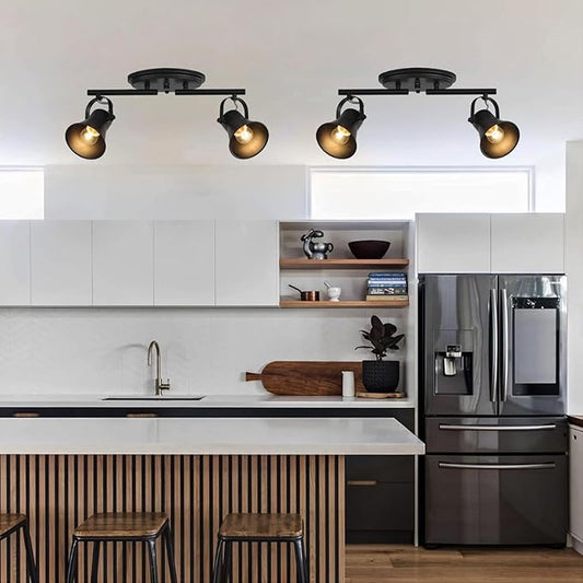 KEESFU 2-Light Track Lighting Kit,Black Semi Flush Mount Ceiling Light with 2 Rotatable Light Heads,Industrial Accent for Livingroom,Bathroom,Hallway,Art Wall,Bathroom,Kitchen.(2-Light)