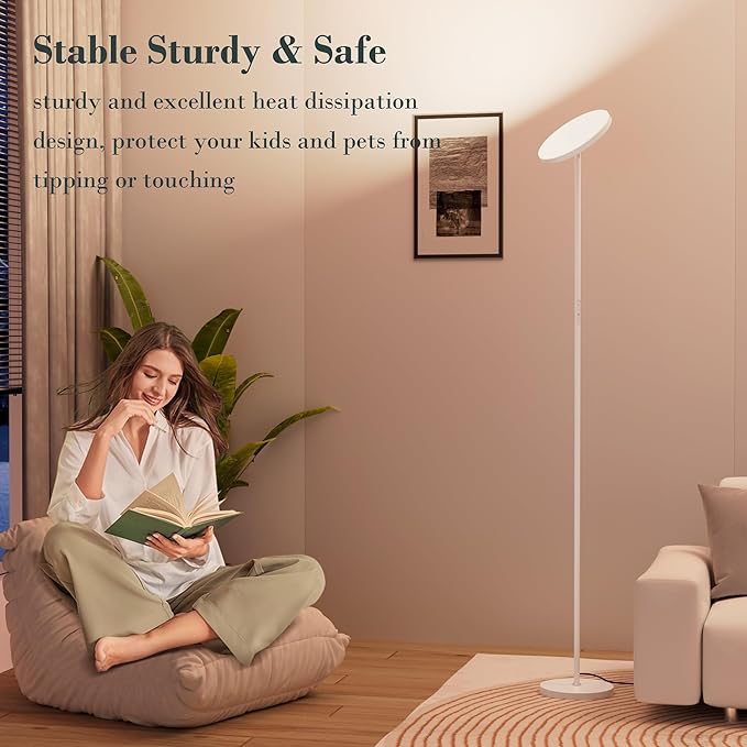 OHLUX Floor Lamps for Living Room, Bright LED Standing Lamp with Remote, Modern Color Changing Tall Lamp with Stepless Dimming, 69" Corner Floor Lamp for Bedroom, Office, White