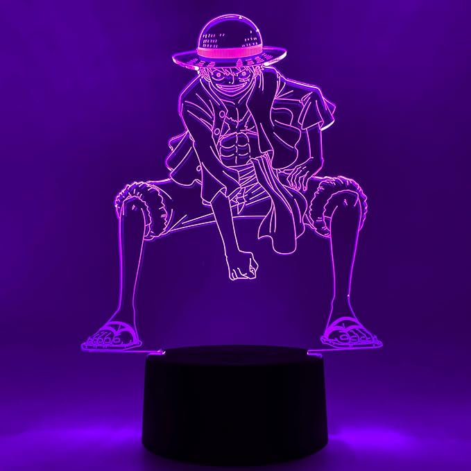 Otaku Lamps Luffy One Piece – Anime Lamp Figure Night Light, 16 Color RGB LED – 3D Anime Room Décor Gift for Otaku