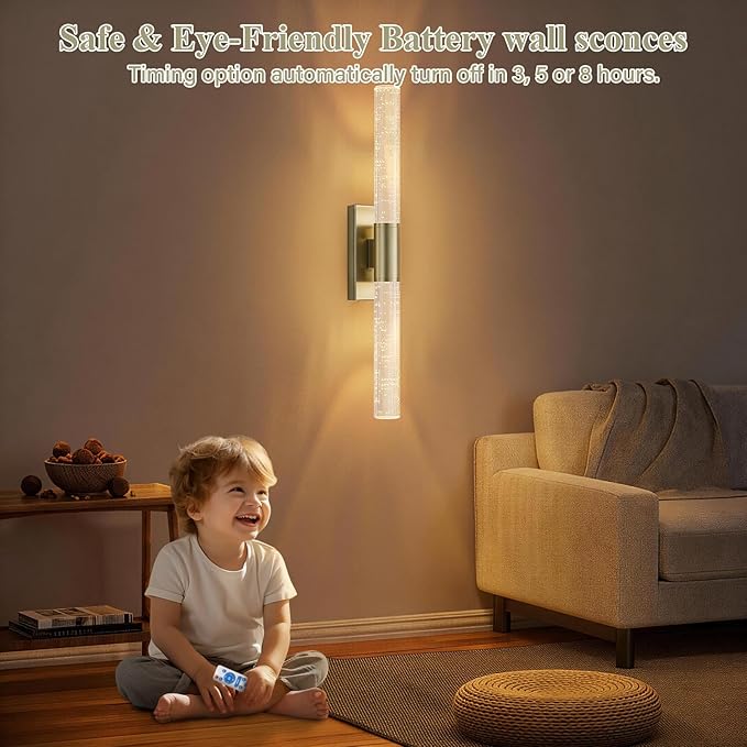camuucci Battery Operated Wall Sconces Set of 2 Rechargeable Battery Powered Wall Light with 12000mAh Not Hardwired Dimmable Wall Lamp Fixtures for Bedroom Living Room Brown 20.9 Inches