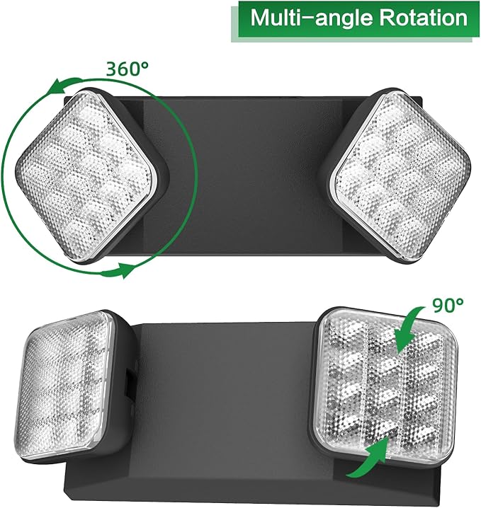 2 Packs Blacks Emergency Lights with Backup Battery,Two Head Adjustable Fire Commercial Emergency Light Fixture-UL Listed-120/277VAC-Led Emergency Exit Lights Fixtures for Business.