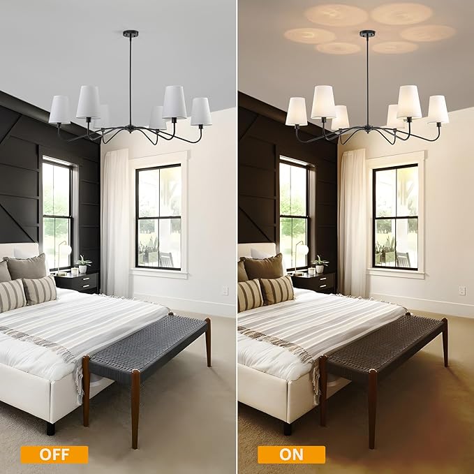 47'' Oversized Modern Chandelier with Shades, Farmhouse Chandelier, 6-Light Large Black Chandelier for Living Room, Adjustable Traditional Chandeliers for Foyer Kitchen E12 Base