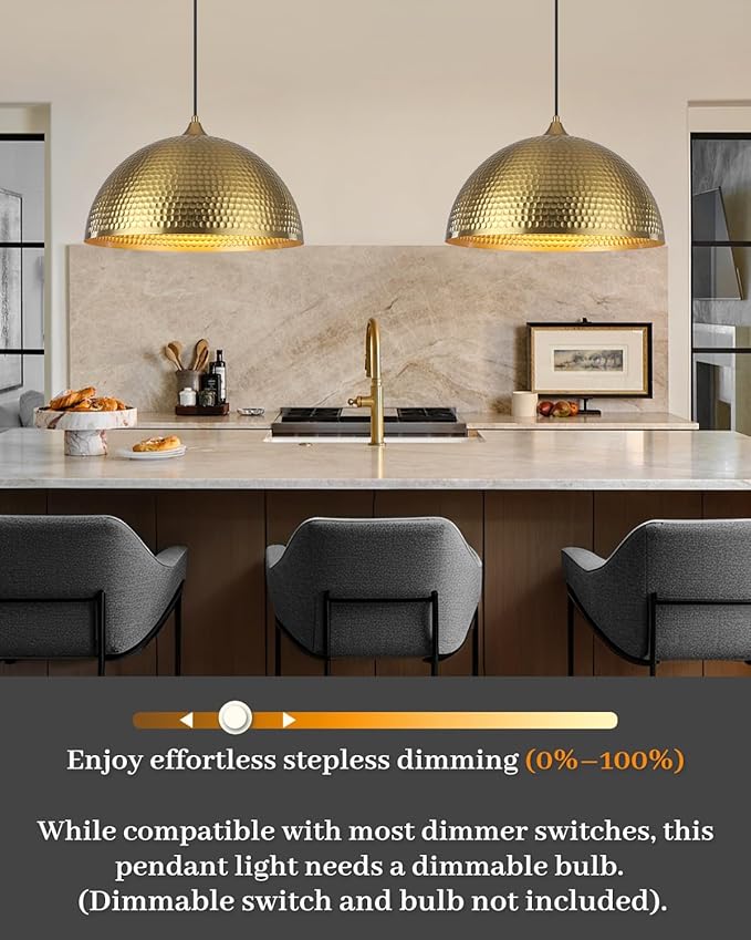 Gold Pendant Light 16 inch, Hammered Large Dome Pendant Light, Industrial Farmhouse Pendant Lights Kitchen Island, Oversize Gold Kitchen Pendant Lights for Kitchen, Dining Room 3 Packs