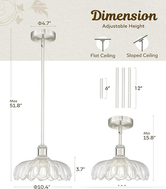 FEMILA 2 Pack Kitchen Island Lighting, Brushed Nickel Pendant Light, Hanging Light Fixture for Bedroom Hotel Living Room, E26 Base, 4FJX82MIL-2PK BN