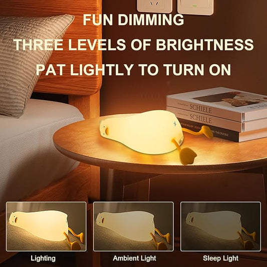 Lying Flat Duck Night Light, Cute LED Light Up Duck, Dimmable Breastfeeding Night Light, Rechargeable Bedside Touch Lamp, Silicone Nursery Nightlight, Squishy Existential Crisis Duck Lamp