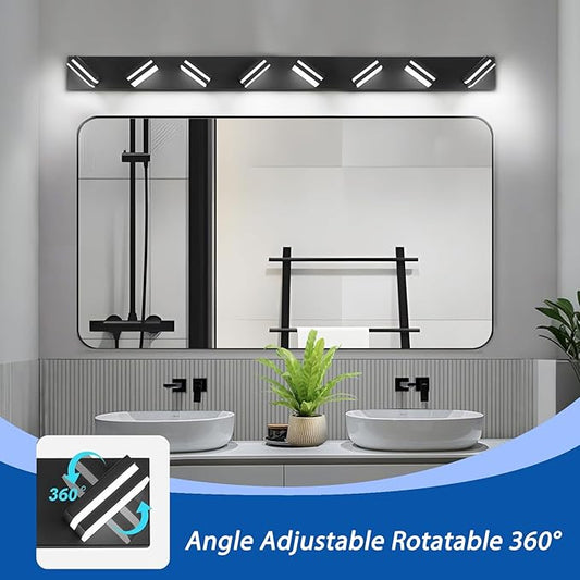 IZORRO LED Modern Bathroom Lights Fixtures(8-Light,Dimmable,360°Rotate),Matte Black Acrylic Wall Lighting,Vanity Lights for Bathroom Over Mirror - 6000k 48In (No Assembly Required)