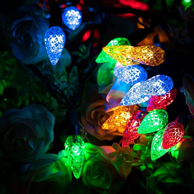 ITICdecor Solar C6 Strawberry String Lights Outdoor, 33ft 100 LED Waterproof Outdoor Solar Christmas String Lights 8 Modes for Christmas Tree, Holiday,Garden, Arbor Decor(Multicolor)