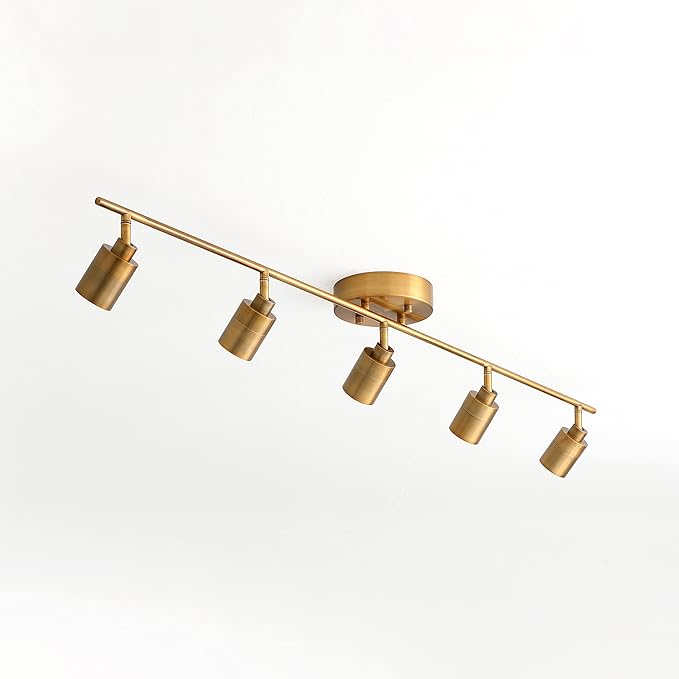 Shura Brushed Brass 5-Light Track Light with Adjustable Heads, Integrated LED Bulbs, 4 ft. Track Lighting Kit Ceiling Light, 3000k, 2450 Lumens