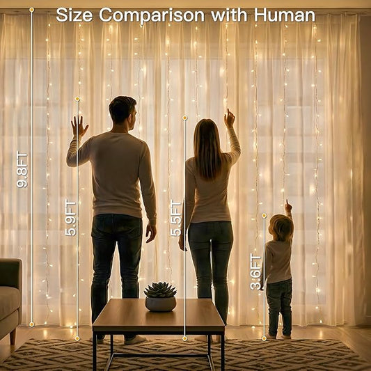 suddus Curtain Lights for Bedroom, 300 Led 9.8x9.8ft Curtain Lights for Backdrop, Curtain String Lights for Christmas, Dorm, Wall, Backdrop, Window, Wedding, Party, Birthday Decor, Warm White