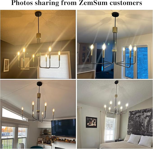 6-Light Modern Farmhouse Chandelier, Black and Gold Chandelier for Dining Room Light Fixtures Ceiling Hanging, Kitchen Chandelier for Bedroom Living Room Entryway