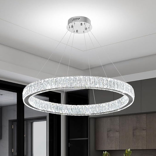 39.4in Large Ring Chandelier Modern LED Crystal Chandelier Chrome Round Crystal Chandeliers for Dining Room Living Room