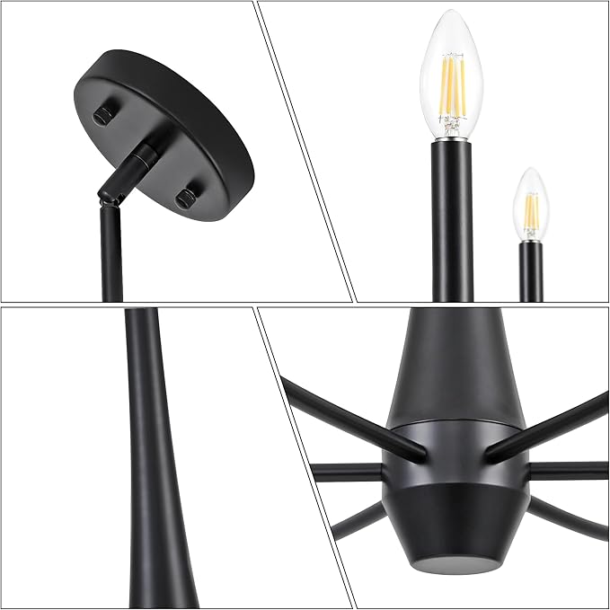 ACNKTZ Black Chandelier, 6-Light Modern Farmhouse Chandeliers for Dining Room Light fixtures Over Table Hanging, Industrial Metal Chandelier for Entryway Kitchen Island Bedroom Living Room