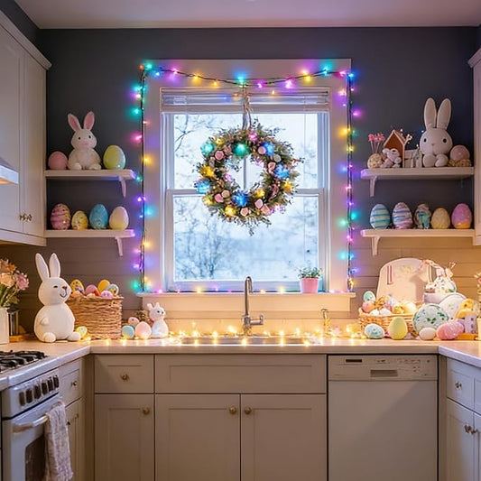 LAMPHOME Pastel Easter Lights String, Multicolor Christmas Mini Light, 32.5FT 100 LED with 16 Light Modes Green Wire, Fairy Lights Plug in for Outdoor Xmas Trees Garland Wreath Holiday Decorations