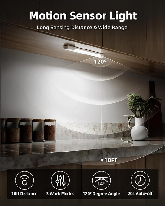 EZVALO Under Cabinet Lighting, Wireless Closet Lights, 50 LED Rechargeable Motion Sensor Light, Dimmable, 3 Color Temperatures, 11.8 inch Counter lights for Kitchen, Pantry, Bedroom, Wardrobe (3 Pack)
