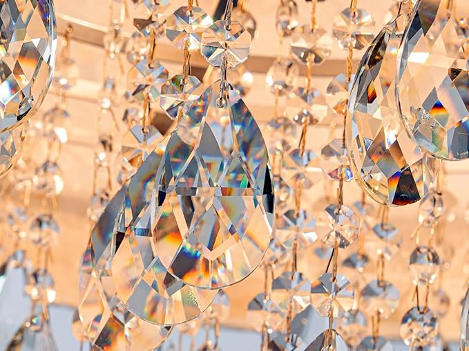 LumFurn 4-Light Drum Capiz Shell Crystal Chandeliers, Coastal Style Pendant Light Fixture for Dining Room, Living Room, D18 x 21~68"(Adjustable), Shell Lampshade & Chrome Finish