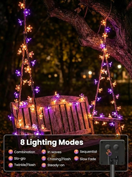ITICdecor Solar Flower String Lights Outdoor Waterproof 50 LED Solar Powered Fairy Lights for Garden, Fence, Patio, Yard, Christmas Tree & Party Decor(Purple & Orange)