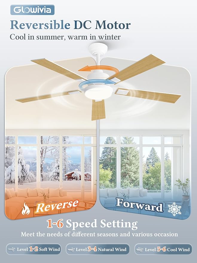 52 Inch Ceiling Fans with Lights and Remote&APP Control, White Smart Ceiling Fan with 3000-6000K Dimmable, 10 Speeds Quiet Reversible Motor, Indoor/Outdoor Ceiling Fan for Bedroom Living Room