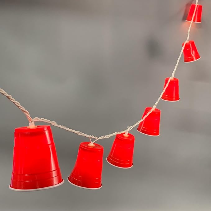 Brite Star 11ft Red Party Cup String Light Set - Christmas Party Decor, College Graduation Party, Dorm Beer Pong - 10 Lights, Novelty String Lights Room Decor