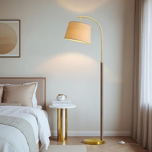 G-SAFAVA 63" Wood Floor Lamps for Living Room with Foot Switch Arc Tall Standing Lamp for Bedroom Mid Century Modern Corner Gold Floor Lamps for Office Nursery Industrial Reading Lamp, Walnut Brown
