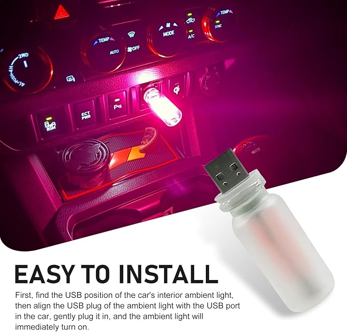 Car USB Atmosphere Lamp, 5V Touch Control Frosted Retro Bottle Interior Ambient Lights, Portable Plug-in LED Bulb Night Lights, Universal Decoration Lamps for Cars, Bedrooms (Pink)
