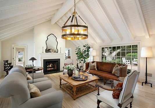 Farmhouse Ceiling Chandelier,18 Inch Antique bronze aluminum black leather belt trim Modern Rustic Hanging Pendant Ceiling Light Fixture for Living room, Dining room, Bedroom, Kitchen(4 Light)