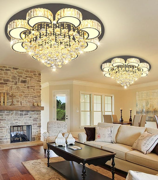 31.4" Black Modern Crystal Chandeliers for Dining Room LED Dimmable Light Fixtures Flush Mount Light Living Room Bedrooms
