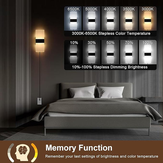 GOODATE 4 Pack Plug in Wall Sconces with Remote Control, Dimmable, Adjustable 3000K-6500K Colors, Black 12W Acrylic LED Plug in Wall Light, Wall Lamps for Bedroom Living Room Hallway Stair