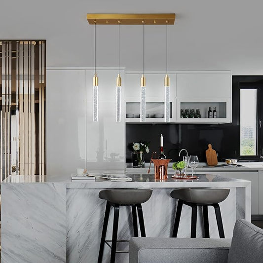 Kitchen Island Lighting Modern Light Fixture Kitchen Island Pendant Light Dimmable LED Gold Brass Finish Mini Pendant Lighting Dinning Room Living Room Kitchen Pendant Lights(4-Light)