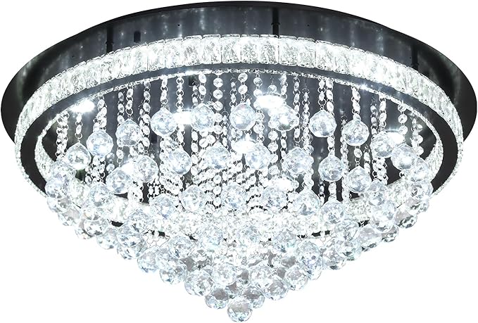 Dia 32" Modern Crystal Chandeliers for Dining Room,Black Raindrop Chandelier Flush Mount Chandeliers for Living Room Bedrooms Dining Room Dimmable 2700k 4500k 6000k
