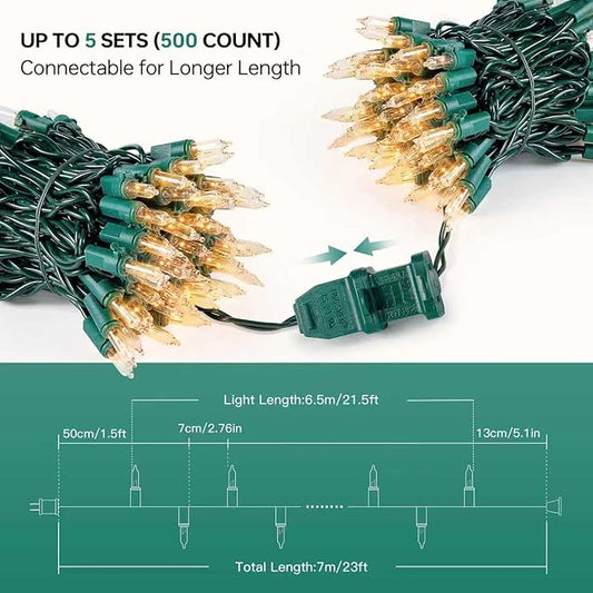YOUNGAR Christmas Lights, Clear Outdoor Lights,2 Pack 23FT 100 Green Wire Light Connectable Incandescent Mini Light, Approved Tree Lights for Xmas Home Patio Holiday Party Garden Decor(Warm White)