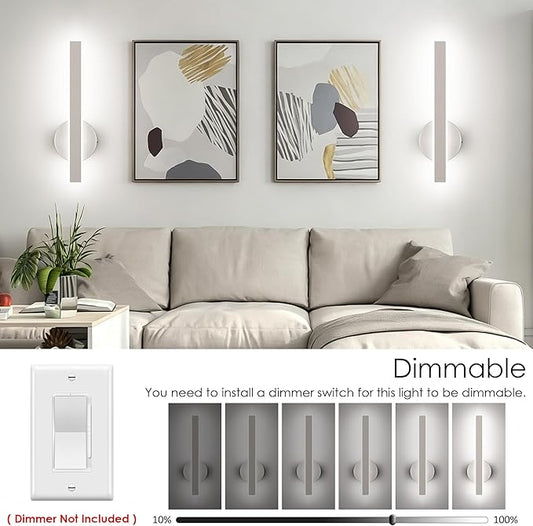 Aipsun Brushed Nickel Wall Sconce Hardwired Modern LED 18W Wall Sconce Set of Two, 15.7Inches Wall Lights for Living Room Bedroom Hallway 5CCT