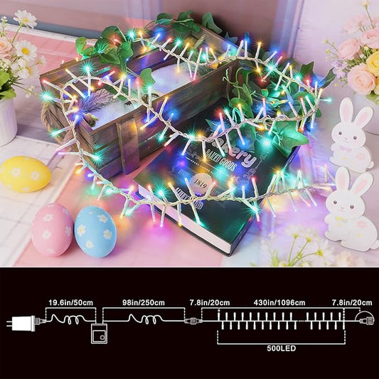 LAMPHOME 46ft 500 LED Easter String Lights Plug in, Pastel Twinkle Fairy Lights, 16 Modes Waterproof Easter Outdoor Lights, Colored String Lights for Christmas Tree Indoor Outdoor Spring Decorations