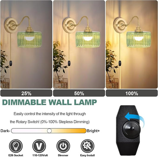 ZECOXOL Vintage Plug in Wall Sconces Dimmable Wall Sconces of Two,Wall Lamps with Plug in Cord & Flower Glass Lampshade,Gold Sconces Wall Decor Set of 2 Plug in Wall Lights Sconces for Bedroom