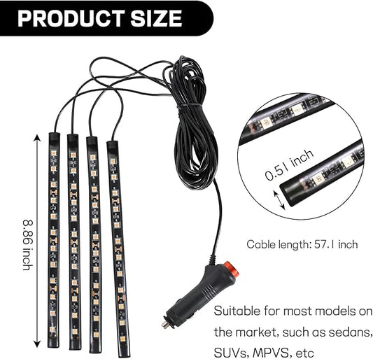 Car LED Strip Light, 12V 48 LED Interior Atmosphere Lights Under Dash Ambient Night Light, Auto Interior Decorative Lamp with Cigarette Adapter Plug (Pink Purple, Cigarette Lighter)