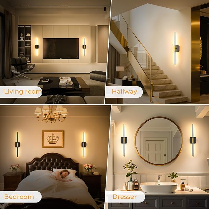 GvvooHome Battery Operated Wall Sconce Detachable 360°Rotate, Wireless Wall Lamp 3000-6500K Dimmable, 10000mAh Rechargeable Wall Light for Bedroom, Living Room,28.3" Black Gold (1 Pack)