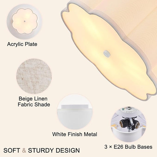 Modern Drum Semi Flush Mount Ceiling Light Fixture Modern 12.99” White 3-Lights Drum Ceiling Lighting Vintage Linen Ceiling Lamp for Kitchen, Basement, Dining Room, Bedroom, Laundry Room
