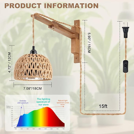 Hanging Grow Light for Indoor Plants, 30W Full Spectrum 4000K Wall-Mounted LED Plant Light with 15FT Plug-in Cord and Timer, Ideal for Tall Floor Plants & Large Houseplants