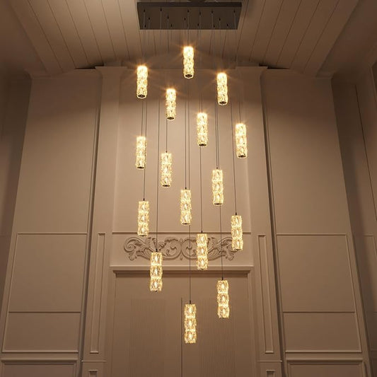 ykolupty Modern Crystal Chandelier 16-Lights Rectangular Chandeliers LED Dimmable Black Linear Chandelier Flush Mount Crystal Pendant Light for Living Room Dining Room Foyer