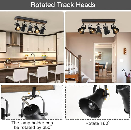 KEESFU 5-Light Track Lighting Kit,Black Semi Flush Mount Ceiling Light with 5 Rotatable Light Heads,Modern Farmhouse Lighting for Livingroom,Bedroom,Hallway,Art Wall,Bathroom,Kitchen.(5-Light)