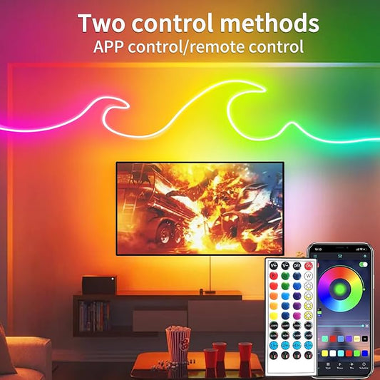 LED Neon Rope Lights 50FT,IP65 Waterproof LED Strip Lights,Music Sync LED Lights with Remote and APP Control, 24V RGB LED Rope Lights for Bedroom,Holiday Decoration(with Snap &Screws)