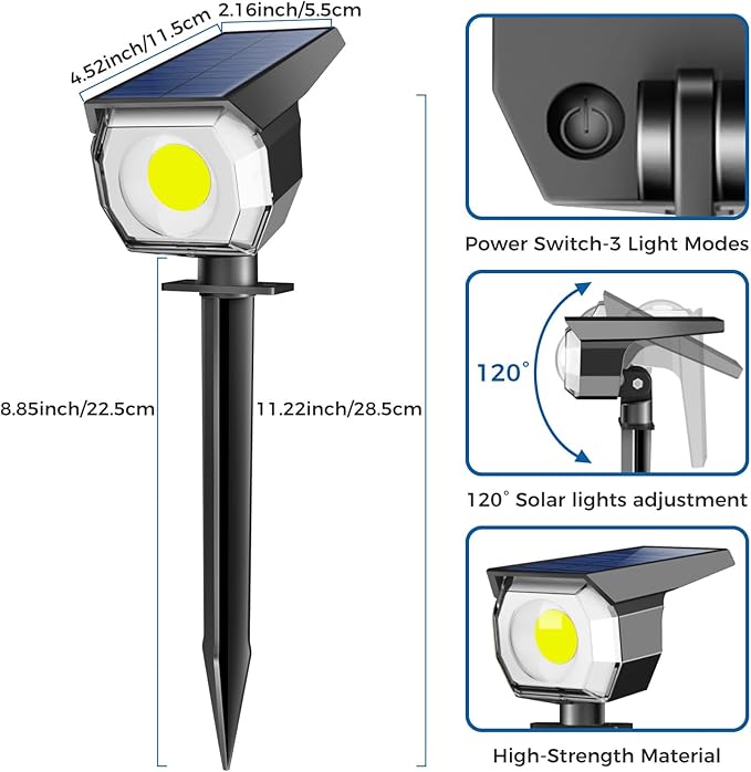 Peasur 10 Pack Solar Lights Outdoor, Spotlights Outdoor Waterproof 3 Modes, 2-in-1 Auto On/Off Solar Spot Landscape Lighting Outside for Tree Plants Yard Garden Pathway