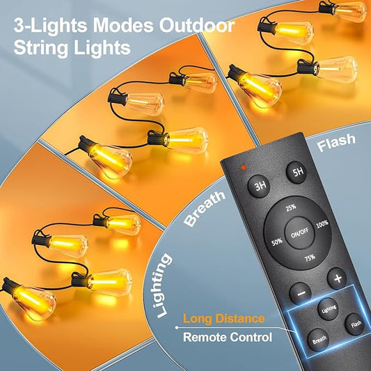 MGVIH Outdoor String Led Patio Lights: 65Ft 20M Outside Waterproof Light with Remote Dimmable ST38 Shatterproof Bulb Connectable Hanging Outdoor Electric Lighting for Backyard Yard Gazebo Porch Party