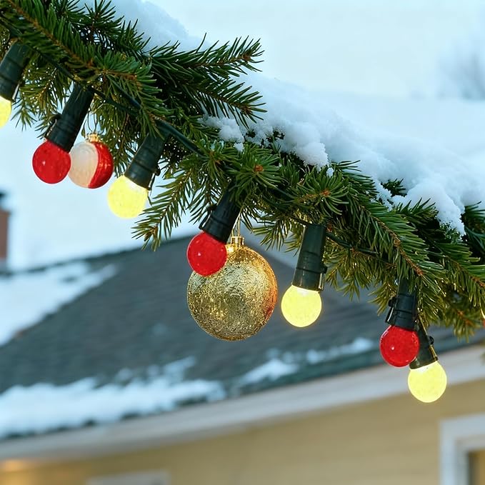 Round Christmas Decoration Lights 13.5Ft G15 Red and White Christmas Lights 50 LED Shatterproof Mini Globe String Light, Plug in Vintage Xmas Light for Indoor Outdoor Wreath Porch Patio Tree Decor