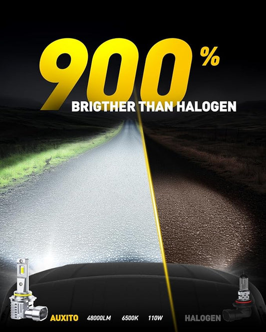 AUXITO 9006 Bulbs, 900% Brighter 6500K White Illumination, Factory Halogen Size Match, Simple Plug and Play, 99% Vehicle Compatible, Pack of 2