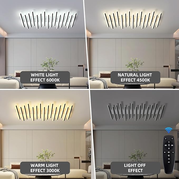 JAYMP 15 Lights Linear Modern Ceiling Light 43.3 inch Dimmable LED Chandelier Semi Flush Mount Light Fixture for Dining Room Kitchen Island Living Room