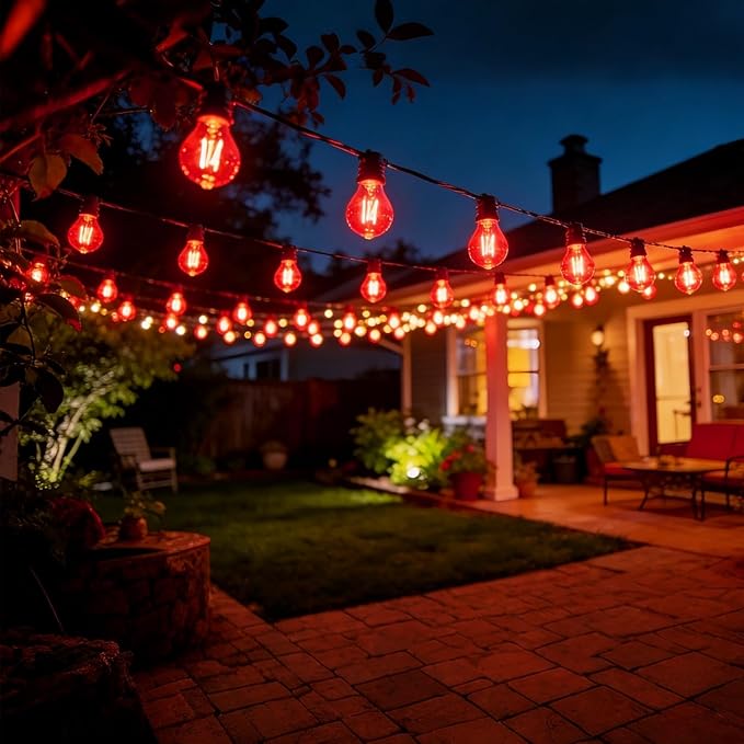 15 Pack S14 LED Red String Light Bulbs, Shatterproof 2 Watt Replacement Bulbs for Outdoor String Light, Waterproof Decorative E26 Base Red Filament Edison Christmas Light Bulbs, 120V