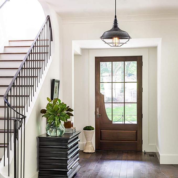 Black and Silver Pendant Light fixtures 10.5 inches 3 Packs, Matte Pendant Lights Kitchen Island, Industrial Pendant Light, Vintage Farmhouse Pendant Lights for Dinning Room Entryway Barn